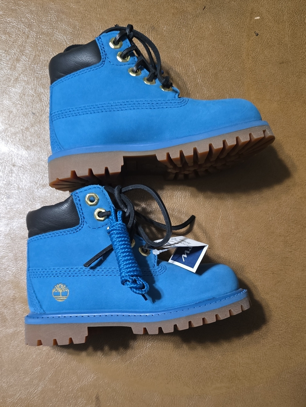 Timberland Kids Blue Nubuck Lace-Up Boot with Black Collar